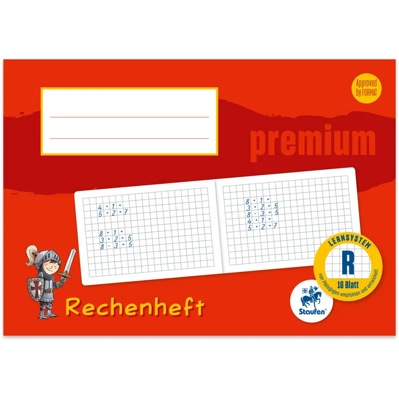 Schreiblernheft Rechenheft Staufen Premium 734500720 - A5 quer 210 x 148 mm LineaturR 10 x 10 mm kariert klimaneutral 16 Blatt hochweißes Premiumpapier 90 g/m²