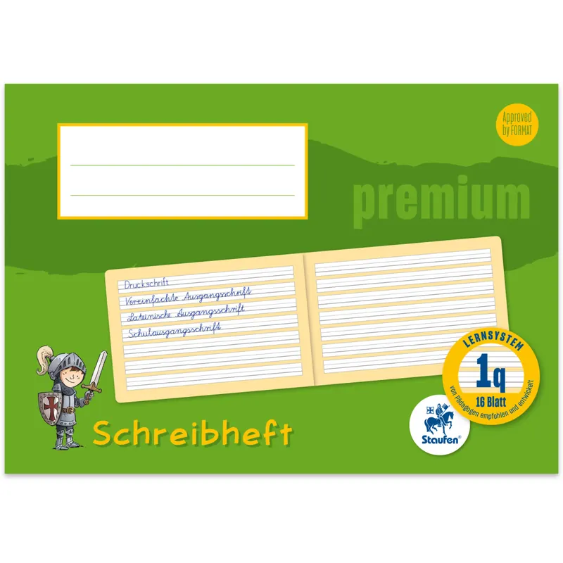 Schreiblernheft Staufen 734500710 - A5 quer 210 x 148 mm Lineatur01q 5 mm liniert klimaneutral 16 Blatt hochweißes Premiumpapier 90 g/m²