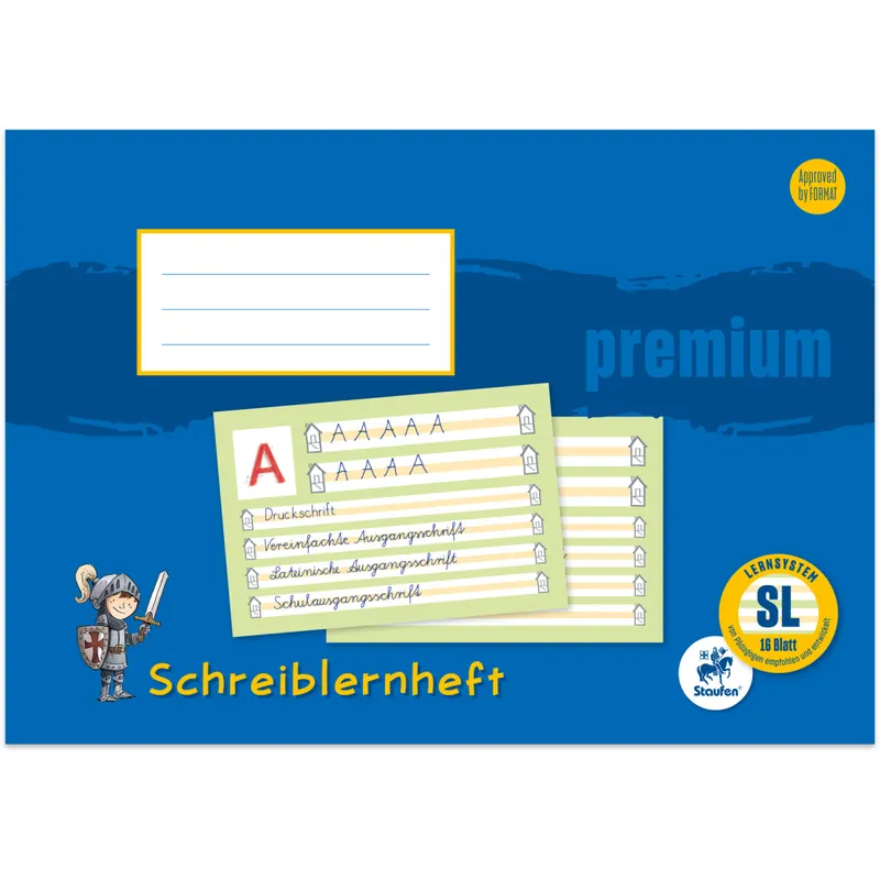 Schreiblernheft Staufen 734500901 - A4 210 x 297 mm LineaturSL 4 Linien mit Kontrastlineatur liniert klimaneutral 16 Blatt hochweißes Premiumpapier 90 g/m²