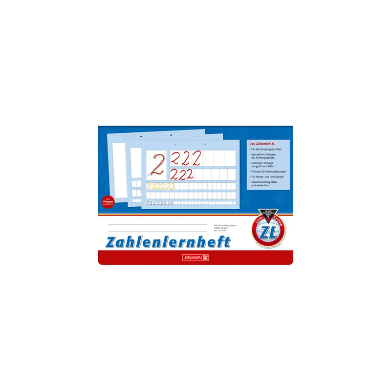 Schreiblernheft Zahlenlernheft Brunnen Premium 44041 - A4 quer 297 x 210 mm LineaturZL kariert FSC 16 Blatt extraweißes Qualitätspapier 90 g/m²