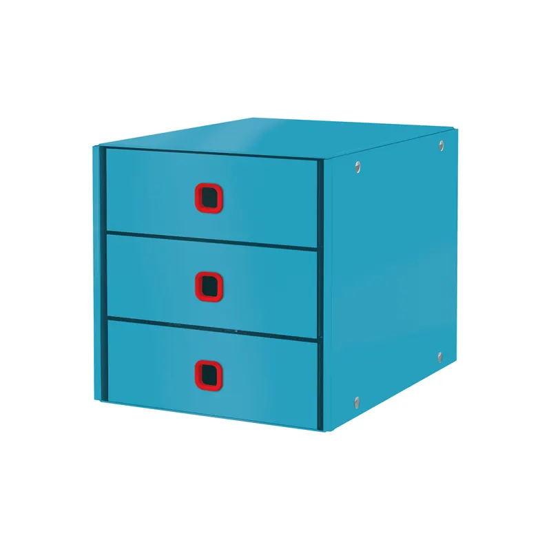 Schubladenbox Leitz Cosy 5368 - A4 286 x 282 x 358 mm blau 3 Schubladen mit rotem Griffloch Premium-Karton