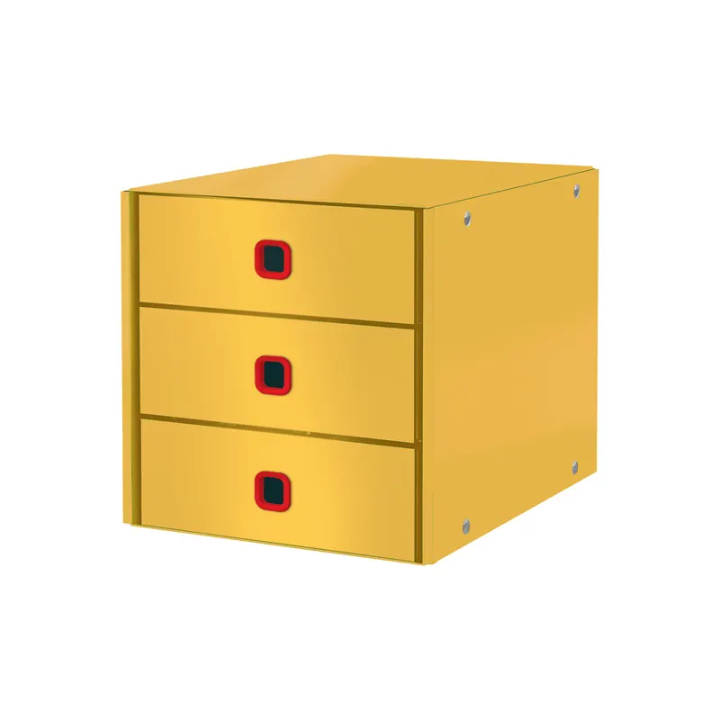 Schubladenbox Leitz Cosy 5368 - A4 286 x 282 x 358 mm gelb 3 Schubladen mit rotem Griffloch Premium-Karton