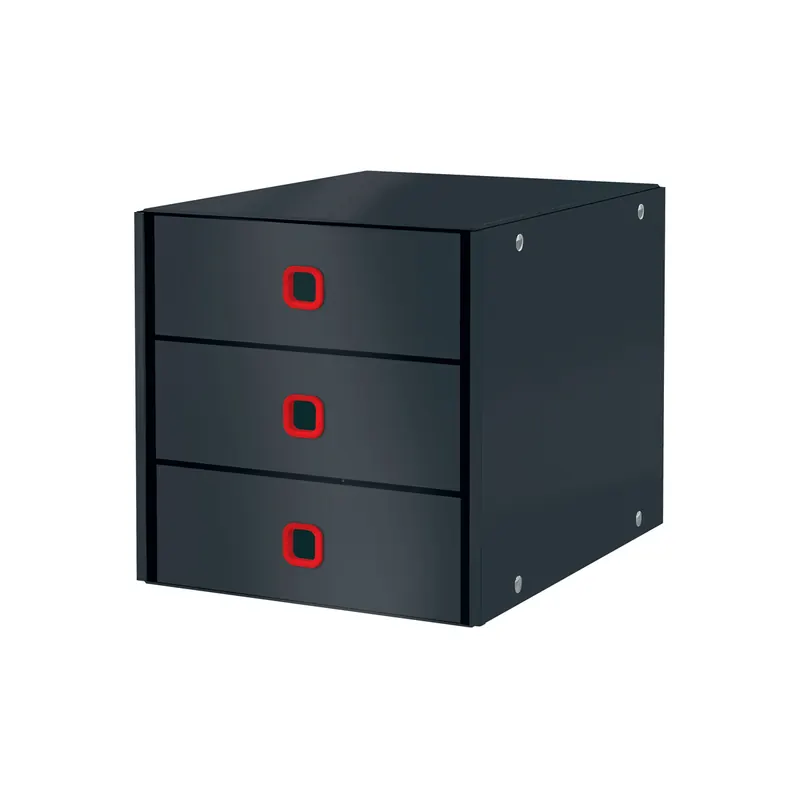 Schubladenbox Leitz Cosy 5368 - A4 286 x 282 x 358 mm schwarz 3 Schubladen mit rotem Griffloch Premium-Karton