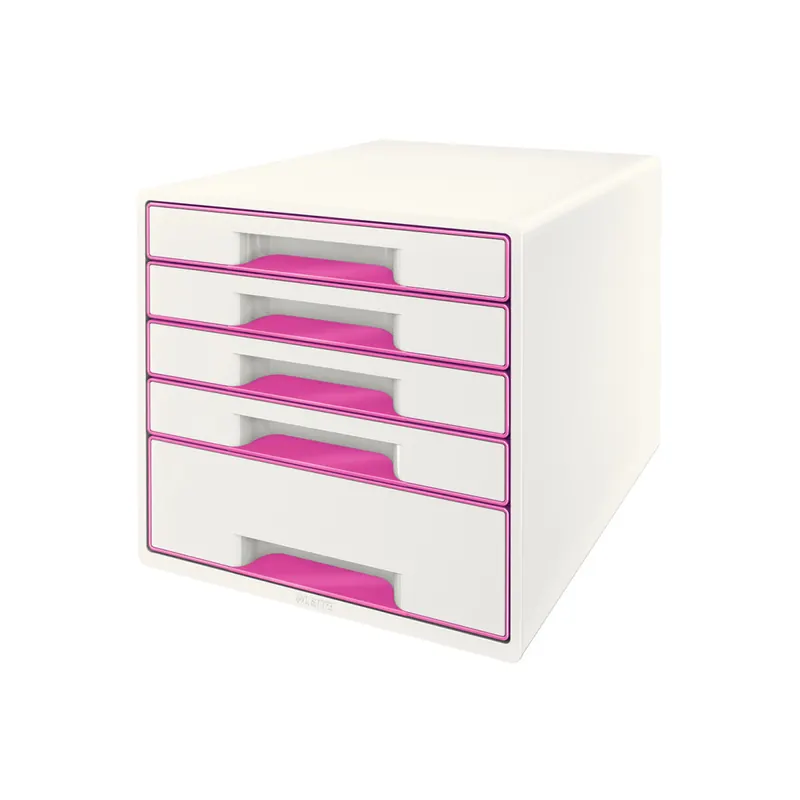 Schubladenbox Leitz WOW CUBE 5214 - A4 270 x 287 x 363 mm perlweiß/pink 5 Schubladen Polystyrol