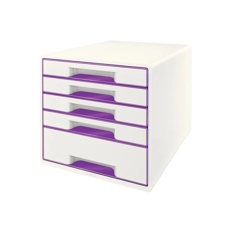 Schubladenbox Leitz WOW CUBE 5214 - A4 270 x 287 x 363 mm perlweiß/violett 5 Schubladen Polystyrol