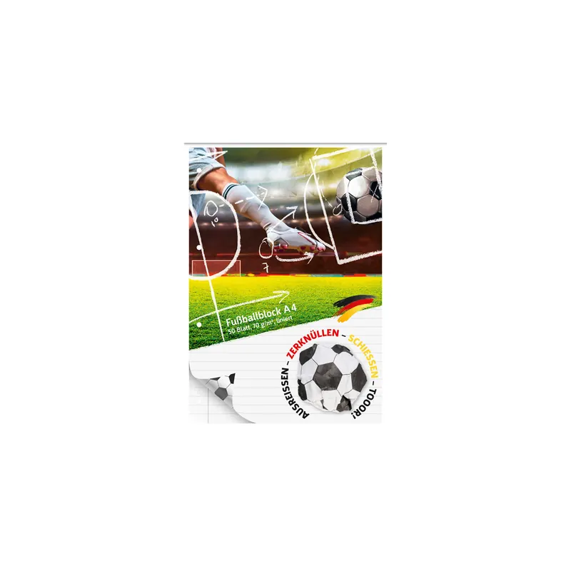 Schulblock Brunnen Fußball 52527 - A4 210 x 297 mm liniert Lineatur27 10 mm mit Doppelrand 50 Blatt Qualitätspapier 70 g/m²