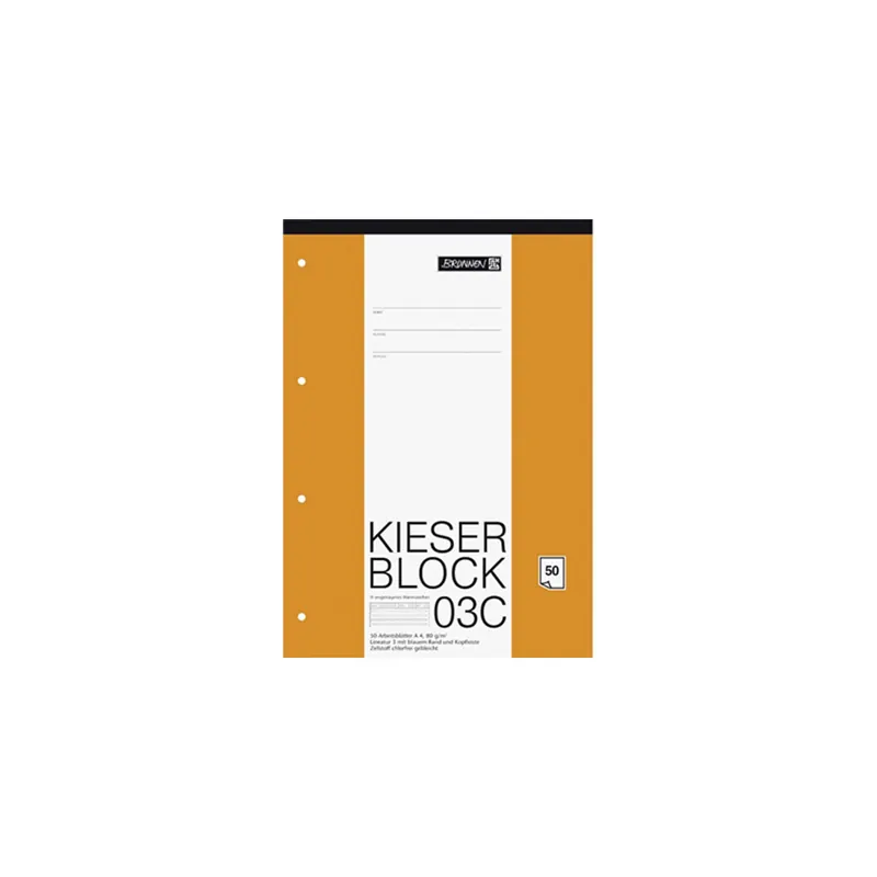Schulblock Brunnen Kieser 42923 - A4 210 x 297 mm liniert Lineatur03 zwei Linien 3,5 mm 50 Blatt 4-fach-Lochung Qualitätspapier 80 g/m²