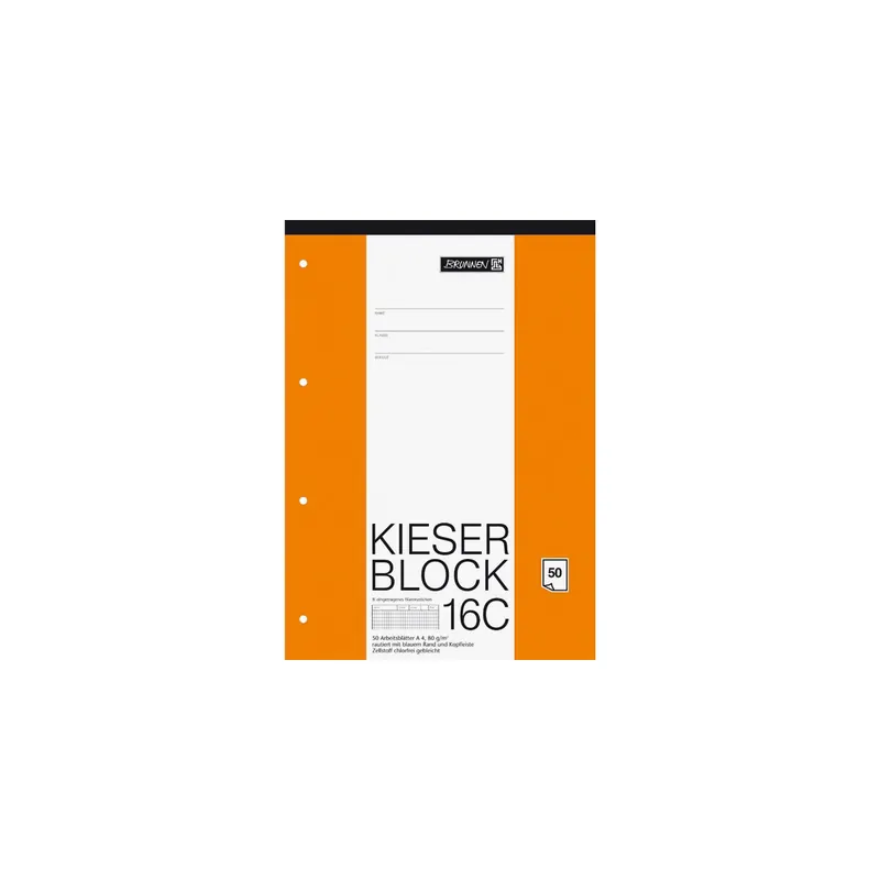 Schulblock Brunnen Kieser 42926 - A4 210 x 297 mm rautiert Lineatur23 5 x 7 mm 50 Blatt 4-fach-Lochung Qualitätspapier 80 g/m²