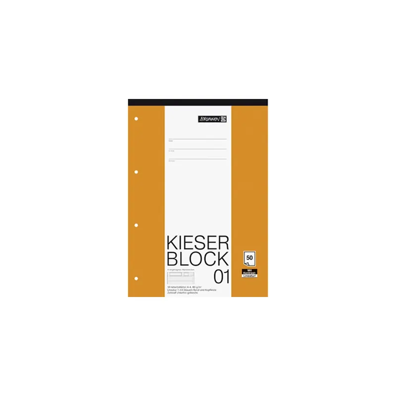 Schulblock Brunnen Kieser 42941 - A4 210 x 297 mm liniert Lineatur01 vier Linien 5 mm 50 Blatt 4-fach-Lochung Qualitätspapier 80 g/m²