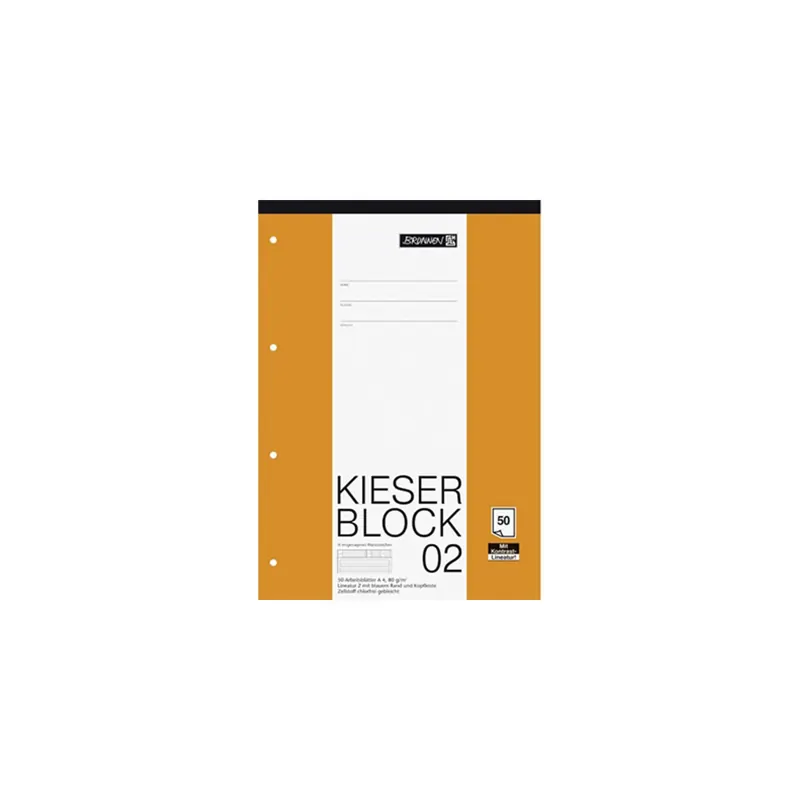 Schulblock Brunnen Kieser 42942 - A4 210 x 297 mm liniert Lineatur02 vier Linien 4 mm 50 Blatt 4-fach-Lochung Qualitätspapier 80 g/m²