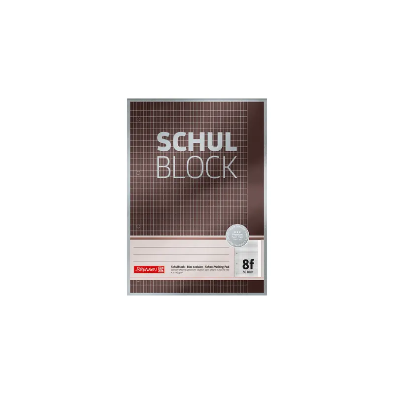 Schulblock Brunnen Premium 52608 - A4 210 x 297 mm rautiert Lineatur8f mit Rand 50 Blatt 4-fach-Lochung Premiumpapier 90 g/m²