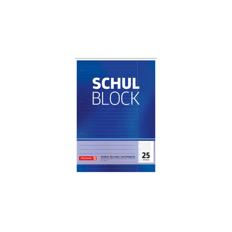 Schulblock Brunnen Standard 52525 - A4 210 x 297 mm liniert Lineatur25 10 mm mit Rand 50 Blatt 4-fach-Lochung Qualitätspapier 70 g/m²