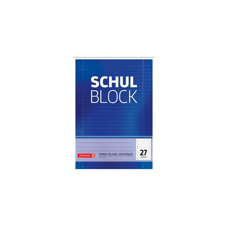 Schulblock Brunnen Standard 52527 - A4 210 x 297 mm liniert Lineatur27 10 mm mit Doppelrand 50 Blatt 4-fach-Lochung Qualitätspapier 70 g/m²