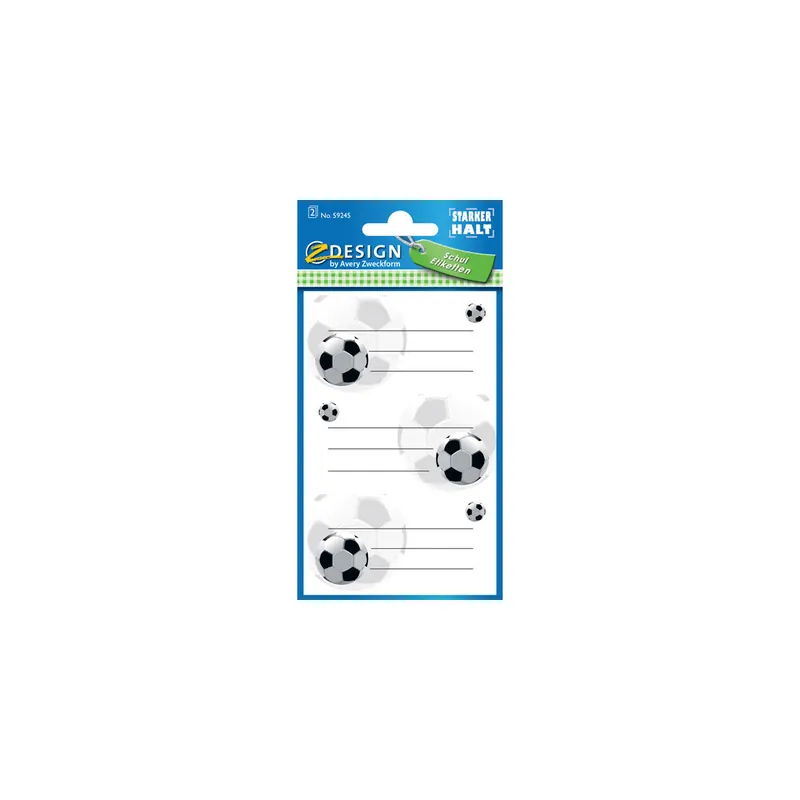 Schulbuchetikett Avery Zweckform 59245 - auf Bogen 78 x 120 mm Fußball permanent für Handbeschriftung Papier Pckg/6