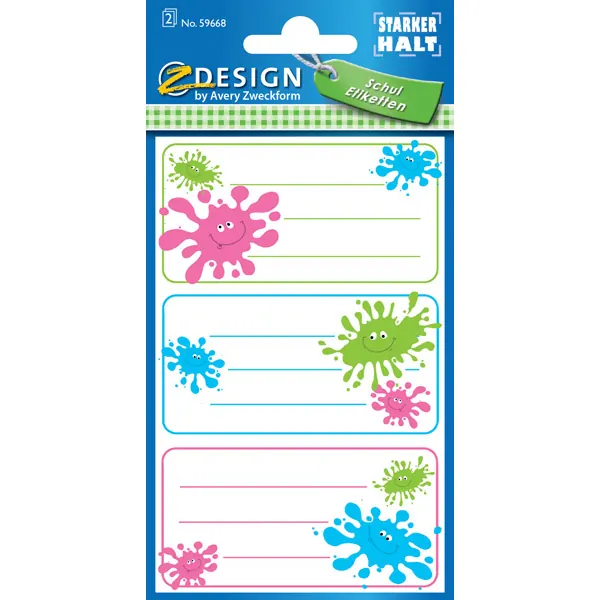 Schulbuchetikett Avery Zweckform 59668 - auf Bogen 78 x 120 mm bunt permanent für Handbeschriftung Papier Pckg/6