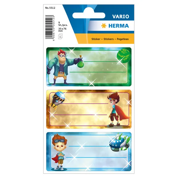 Schulbuchetikett Herma 5512 - auf Bogen 35 x 76 mm bunt permanent für Handbeschriftung Papier Pckg/9