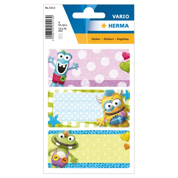 Schulbuchetikett Herma 5513 - auf Bogen 35 x 76 mm bunt permanent für Handbeschriftung Papier Pckg/9