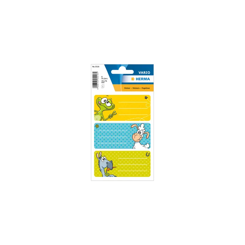 Schulbuchetikett Herma 5516 - auf Bogen 35 x 76 mm bunt permanent für Handbeschriftung Papier Pckg/9