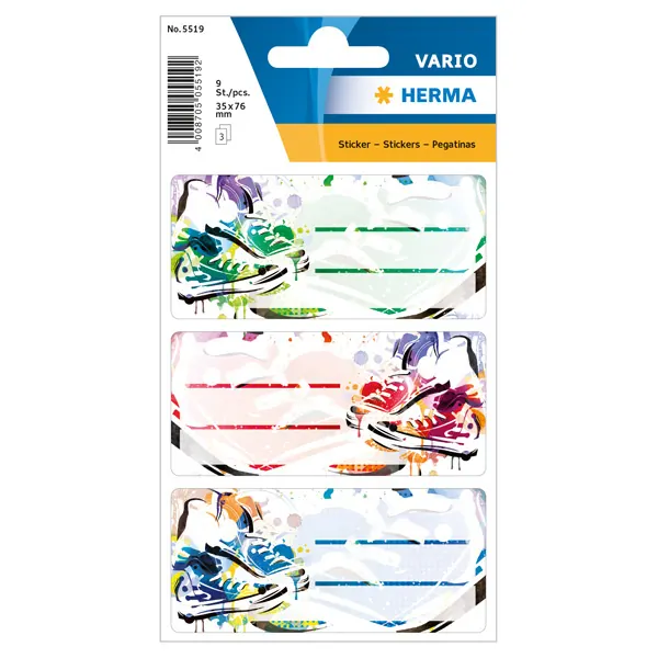 Schulbuchetikett Herma 5519 - auf Bogen 35 x 76 mm bunt permanent für Handbeschriftung Papier Pckg/9