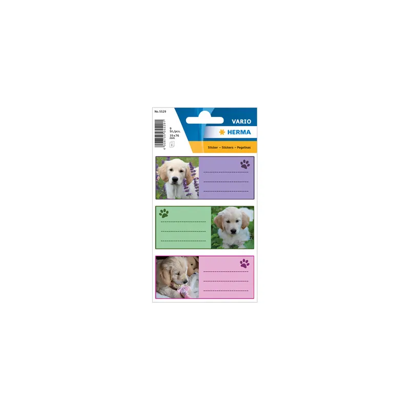 Schulbuchetikett Herma 5529 - auf Bogen 35 x 76 mm Tiere permanent für Handbeschriftung Papier Pckg/9
