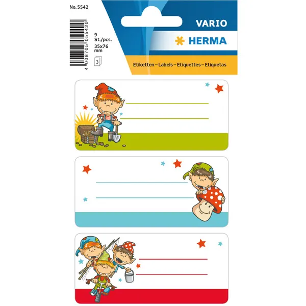 Schulbuchetikett Herma 5542 - auf Bogen 35 x 76 mm bunt permanent für Handbeschriftung Papier Pckg/9