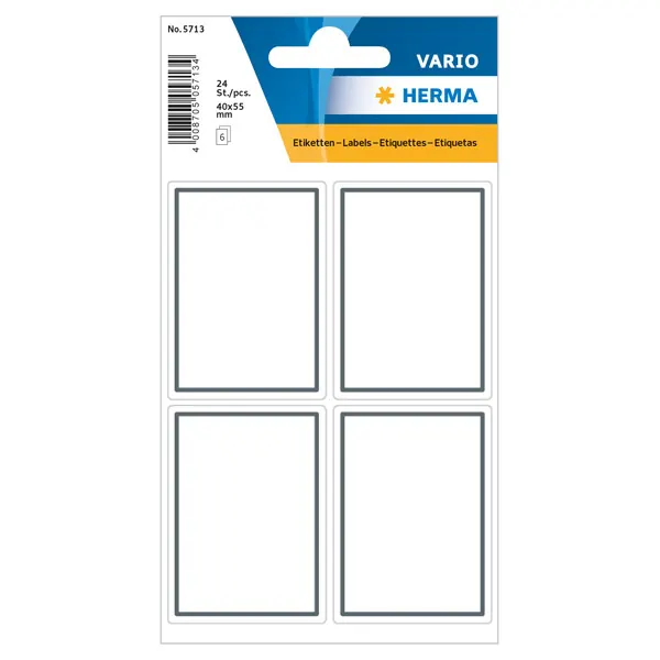 Schulbuchetikett Herma 5713 - auf Bogen 40 x 55 mm Rahmen permanent für Handbeschriftung Papier Pckg/24