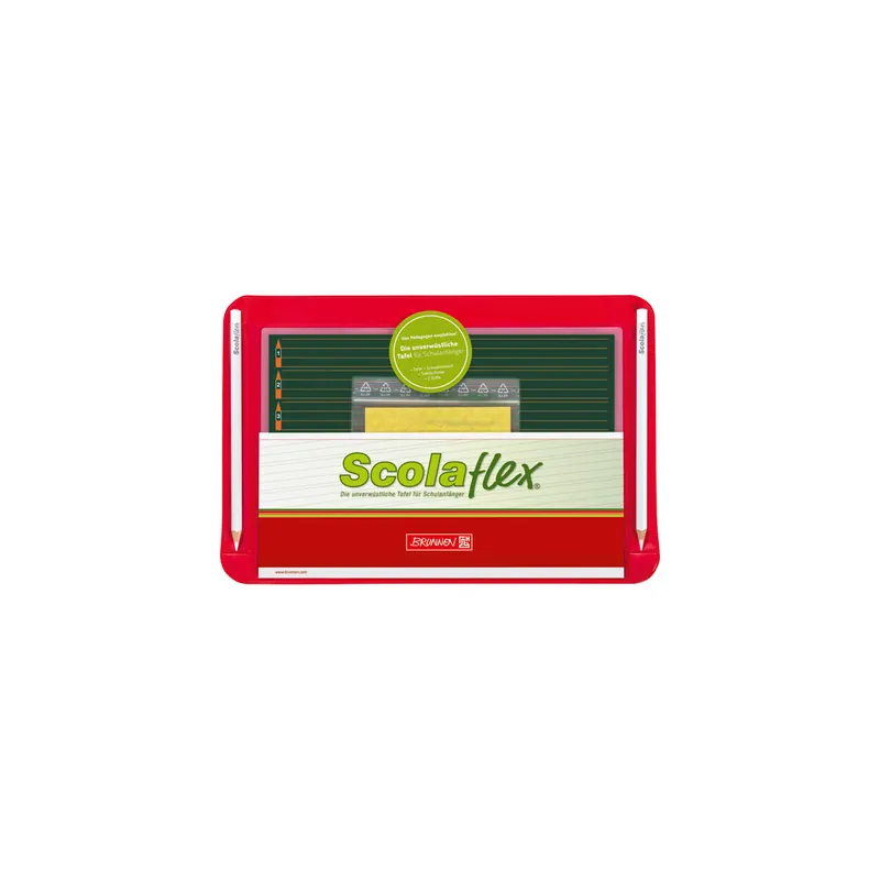 Schülertafel Brunnen Scolaflex 4020140 - 26,5 x 18 cm Vorderseite Vereinfachte Ausgangsschrift-Rückseite 7 mm kariert-A0 inkl. Schwammtuch, 2 Schreibstifte im Tafelschoner Set