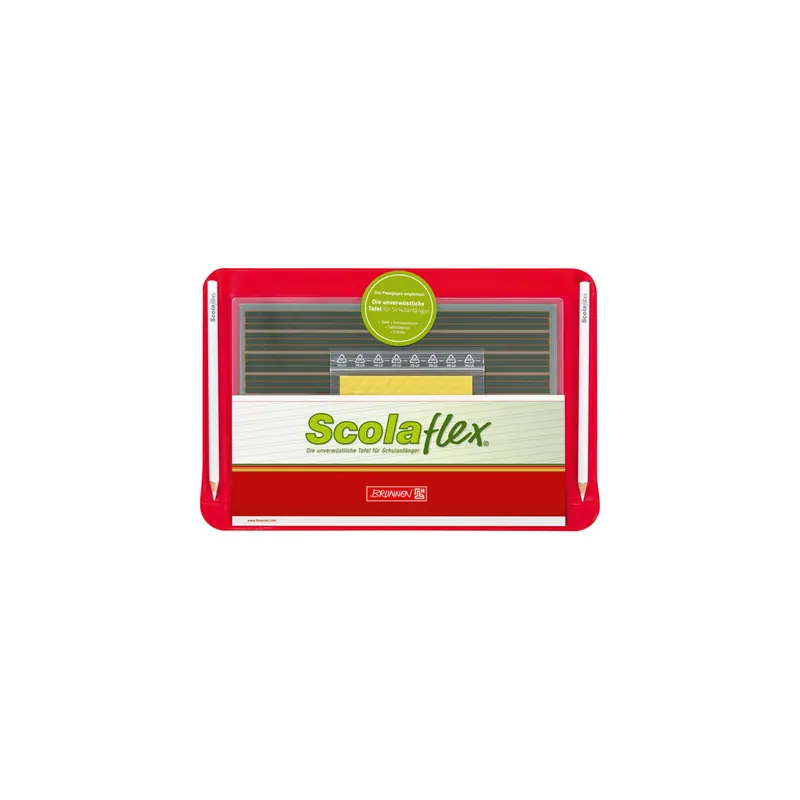 Schülertafel Brunnen Scolaflex 4020171 - 26,5 x 18 cm Vorderseite Lin 1-Rückseite 7 mm kariert-L1A inkl. Schwammtuch, 2 Schreibstifte im Tafelschoner Set