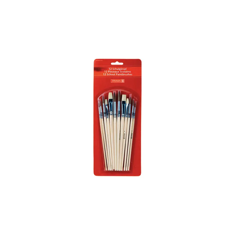 Schulpinselset Brunnen Standard-FH 48929 - sortiert nahtlose Aluzwinge Stiel aus Holz 12er-Set