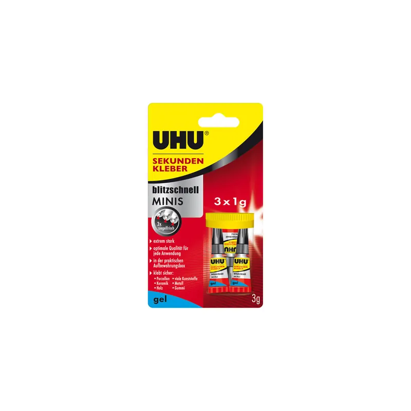 Sekundenkleber UHU blitzschnell 45370 - Tube 3 x 1 g