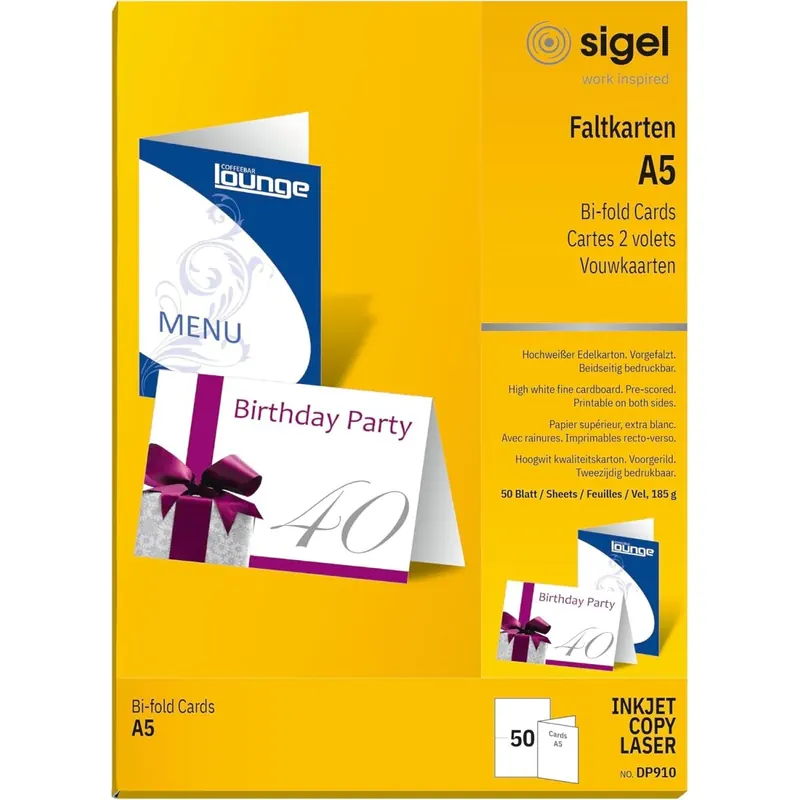 SIGEL DP910 Klappkarten Faltkarten blanko, A5 hochweiß, 50 Stück, 185 g