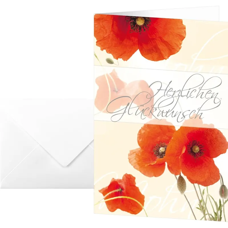 SIGEL DS003 Glückwunschkarten Red Poppies, 10er Set mit Umschlägen, ideal zum Bedrucken, aus nachhaltigem Papier