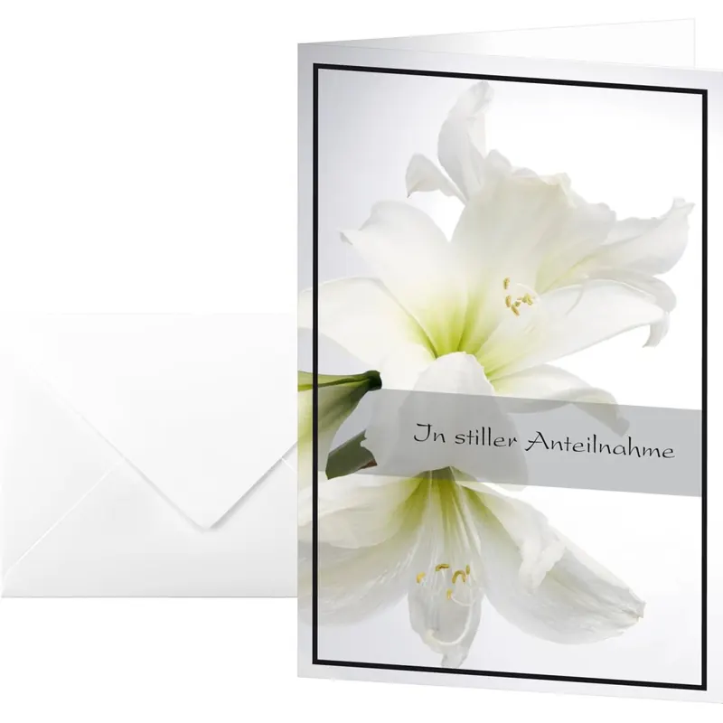 SIGEL DS006 Trauerkarten weiße Amaryllis, 10er Set mit Umschlag ohne Text, ideal zum Bedrucken, aus nachhaltigem Papier