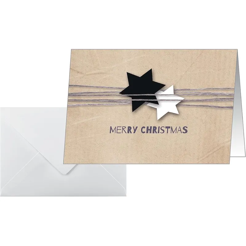 SIGEL DS079 Weihnachts-Karten Set mit Umschlag | Kraftpapier-Optik | A6 | 25 Stück "Christmas Wrapping" | ideal zum Bedrucken