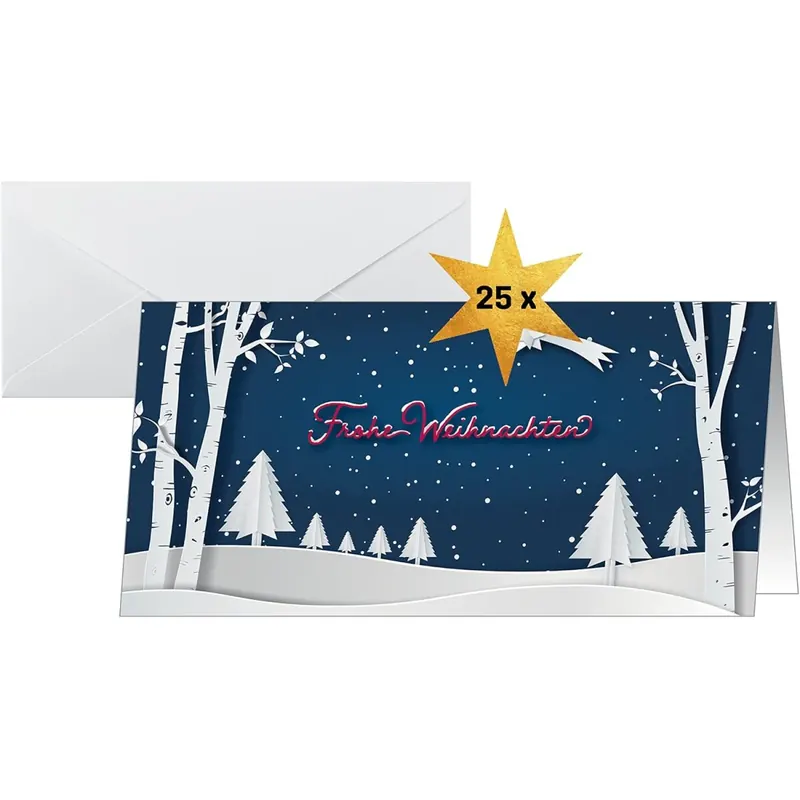 SIGEL DS087 Weihnachtskarten-Set "Pop-up winter landscape", DIN lang, 25 Karten mit Umschlägen, ideal zum Bedrucken, aus nachhaltigem Papier