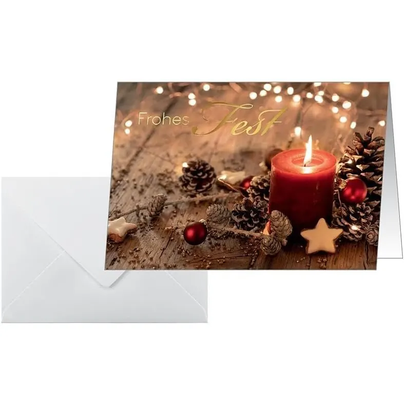 SIGEL DS093 Premium Weihnachtskarten-Set "Red Christmas Candle", A6, 10 Karten mit Umschlägen, ideal zum Bedrucken, aus nachhaltigem Papier