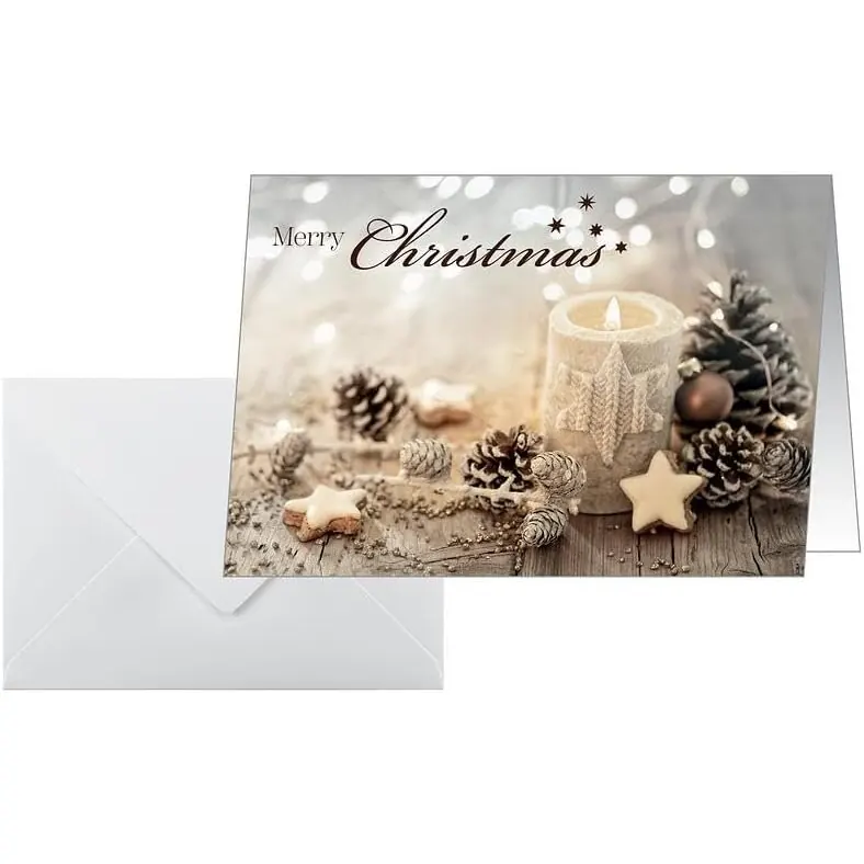 SIGEL DS098 Weihnachtskarten-Set "Beige Christmas Candle", A6, 25 Karten mit Umschlägen, ideal zum Bedrucken, aus nachhaltigem Papier