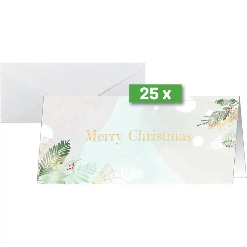 SIGEL DS199 Weihnachtskarten-Set "Christmas Forest Watercolor", DIN lang, 25 Karten mit Umschlägen, ideal zum Bedrucken, aus nachhaltigem Papier
