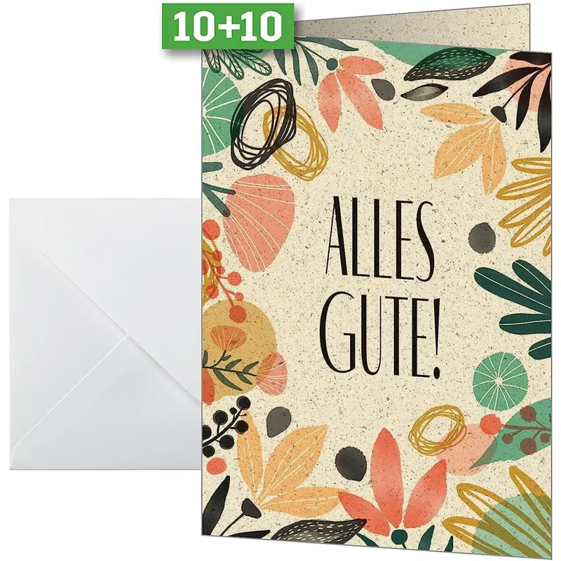 SIGEL DS612 Glückwunschkarten Geburtstagskarten "Alles Gute", A6, 10er Set mit Umschlägen, aus nachhaltigem Graspapier , ideal zum Bedrucken, aus nachhaltigem Papier