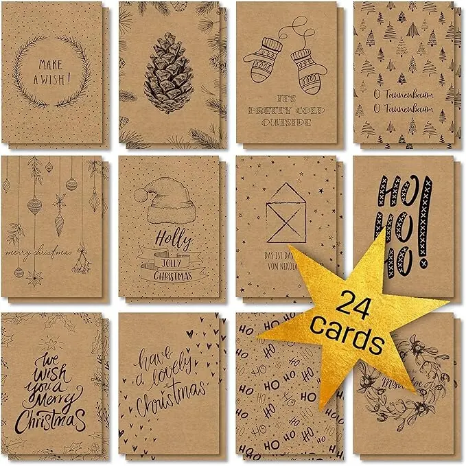 SIGEL DS700 Weihnachts-Postkarten-Set "Natural Christmas", A6, 24 Karten, Kraftpapier, 12 unterschiedliche Motive, aus nachhaltigem Papier