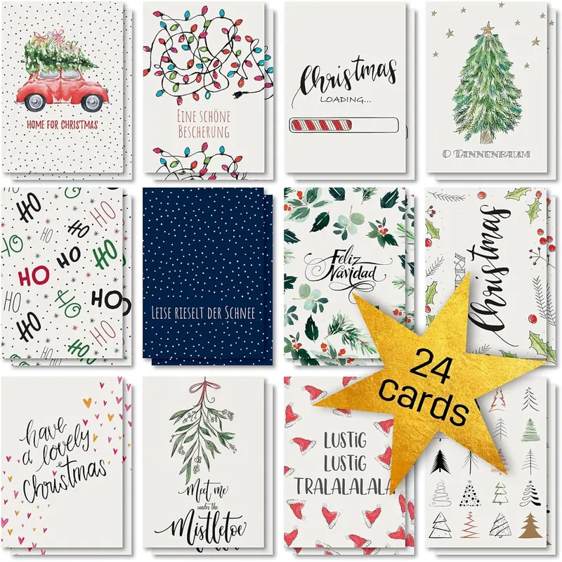 SIGEL DS701 Weihnachts-Postkarten-Set "Colourful Christmas" | A6 | 24 Karten | 12 unterschiedliche Motive