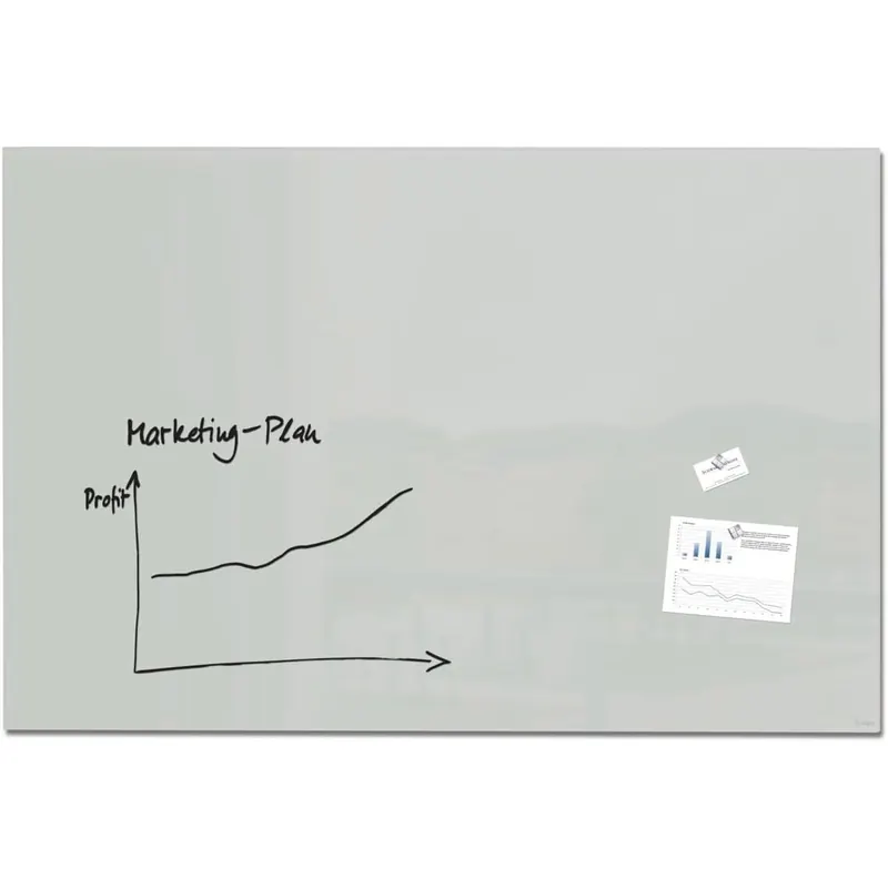 SIGEL GL221 Großes Premium Glas-Whiteboard 150x100 cm grau hochglänzend, SGS geprüft, einfache Montage, incl. 2 starke Magnete, Glas-Magnettafel Artverum