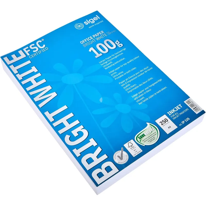 SIGEL IP125 InkJet-Papier A4 ultraweiß, beidseitig bedruckbar, 100 g, 250 Blatt, aus nachhaltigem Papier, scharfes Druckbild und brillante, kontrastreiche Farbausdrucke