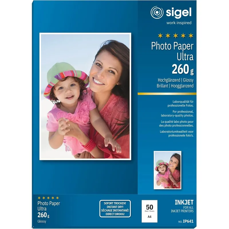 SIGEL IP641 InkJet Fotopapier Ultra A4 260 g hochglänzend 50 Blatt