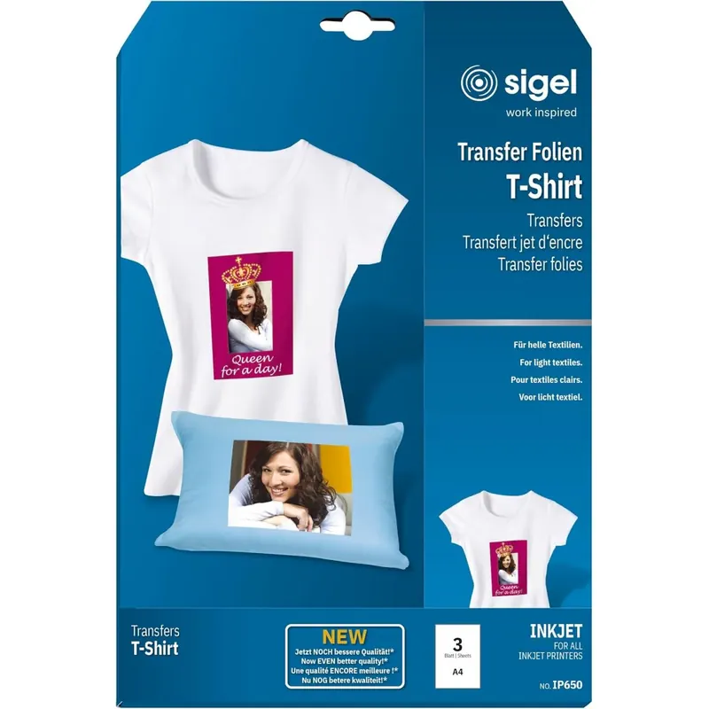 SIGEL IP650 Transferpapier Bügelfolie helle Textilien A4 3 Blatt