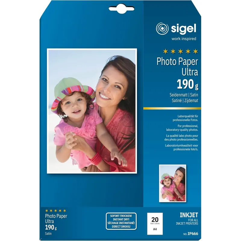 SIGEL IP666 InkJet Fotopapier Ultra A4 190 g seidenmatt 20 Blatt