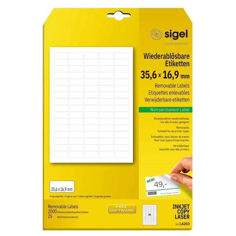 SIGEL LA203 Ablösbare Etiketten 35,6 x 16,9 mm 2000 Etiketten
