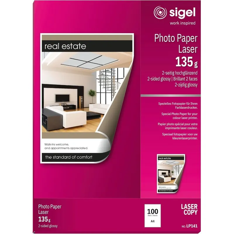 SIGEL LP141 Fotopapier A4 für Laserdrucker Kopierer 100 Blatt 135 g