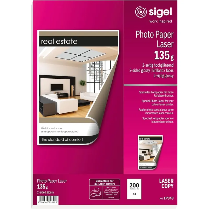 SIGEL LP343  Fotopapier A3 hochglänzend Laserdrucker 200 Blatt 135 g