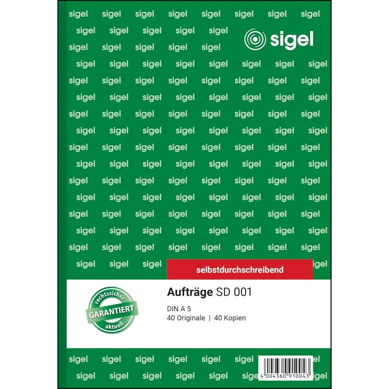 SIGEL SD001 Auftragsbuch A5, 2x40 Blatt, selbstdurchschreibend, 1 Stück, aus nachhaltigem Papier